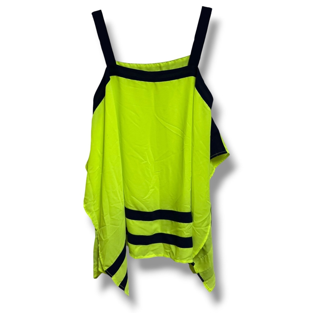 Double Zero Neon Yellow Open‎ Side Draped Tank Colorblock Festival Top S